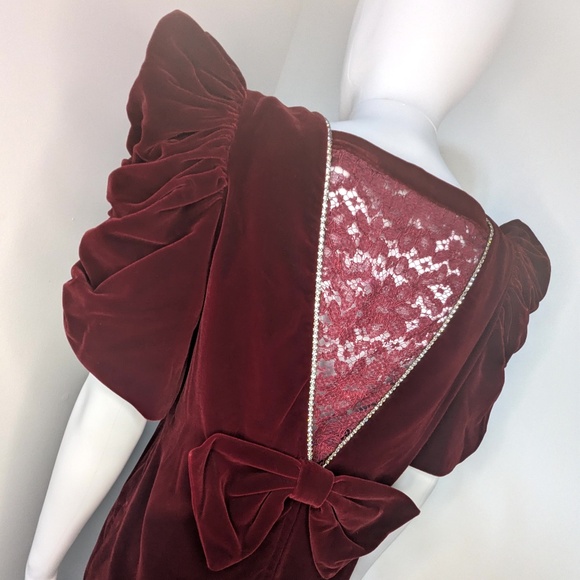 VINTAGE 1980s Dark Red Velvet Party Dress - Picture 6 of 8